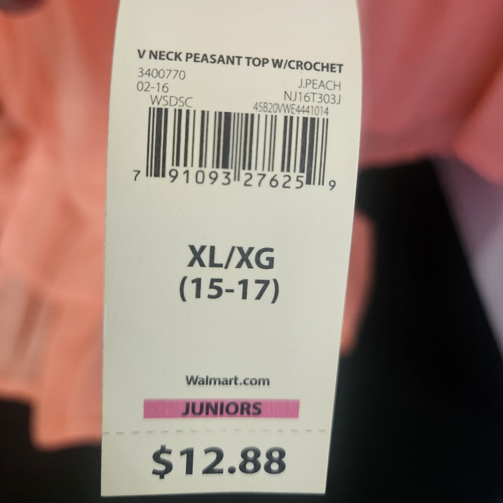 Peach V-Neck Peasant Top with Crochet